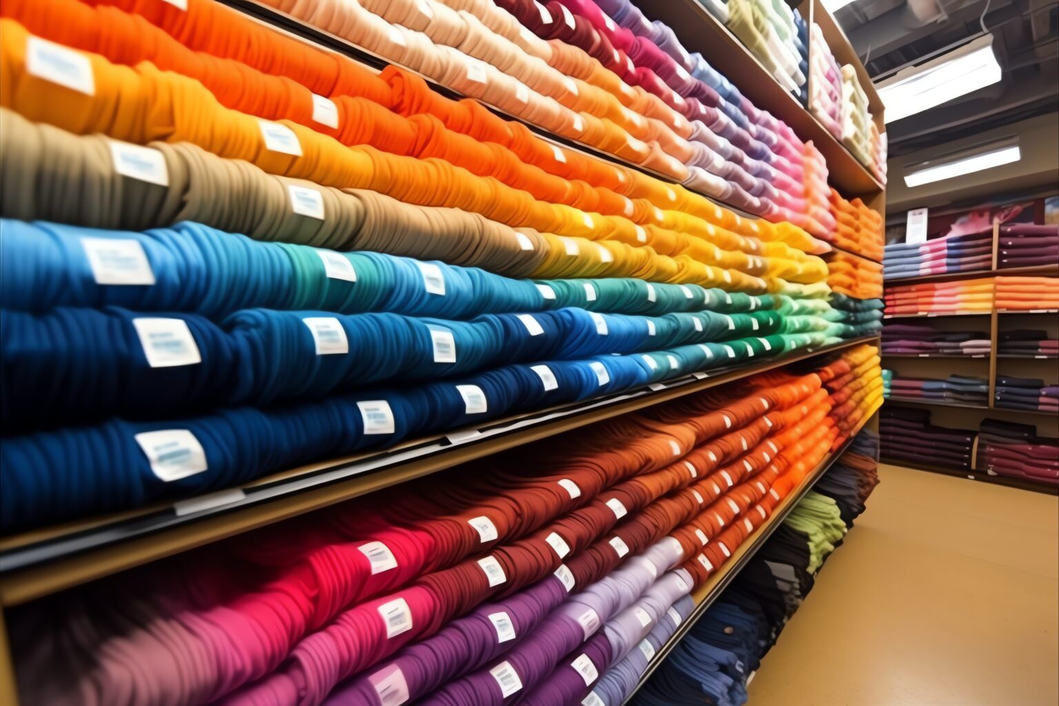 Distributor kain roll premium warna-warni di showroom Panca Textile