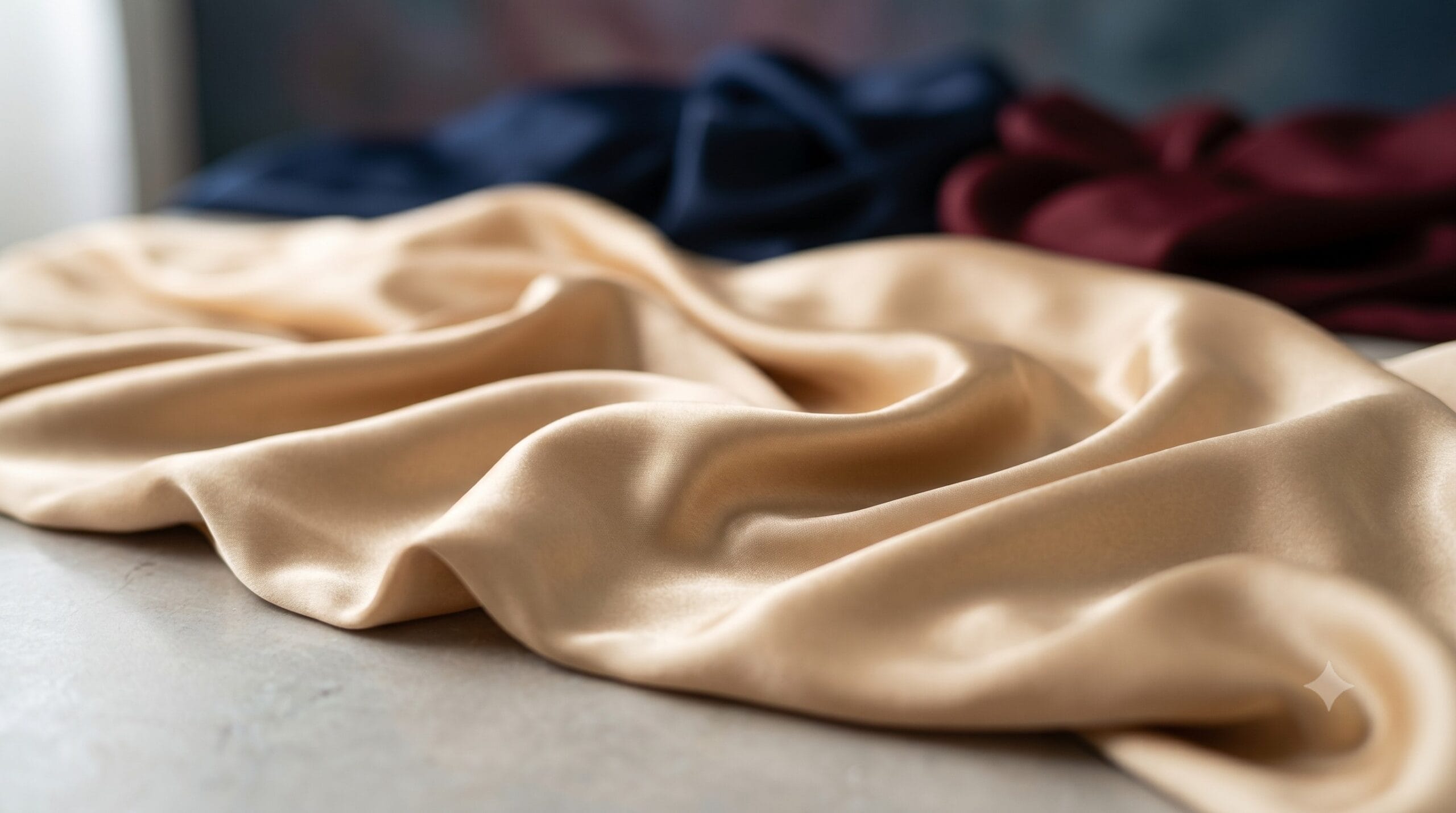 Kain satin bertekstur halus warna champagne premium