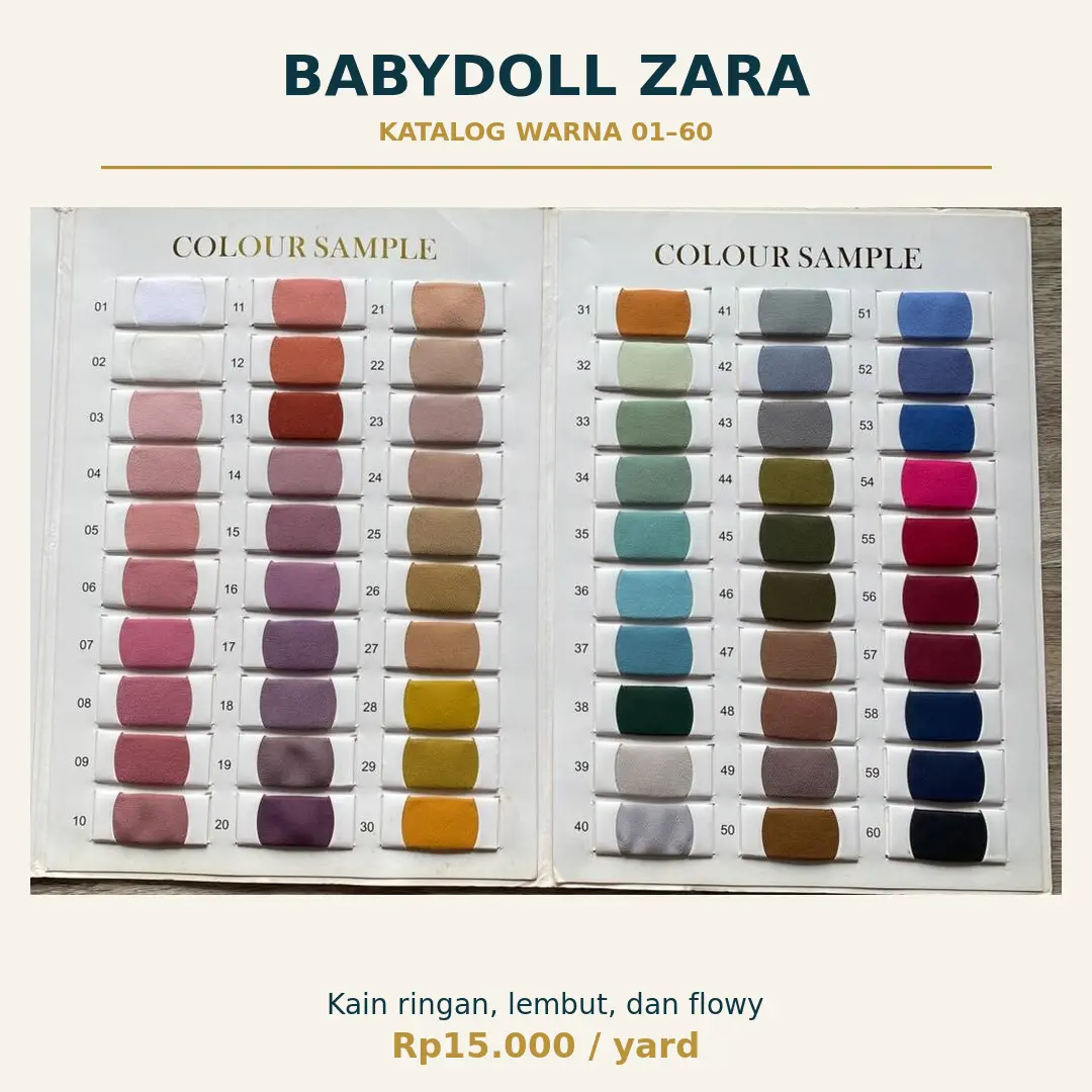 Katalog kode warna Kain Babydoll Zara 01 sampai 60