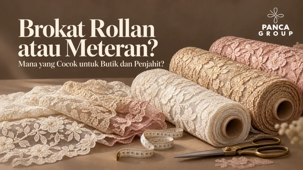 Brokat rollan atau meteran bermotif floral untuk kebutuhan butik dan penjahit