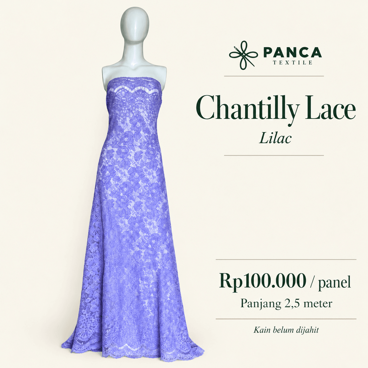 Chantilly Lace warna Lilac per panel 2,5 meter