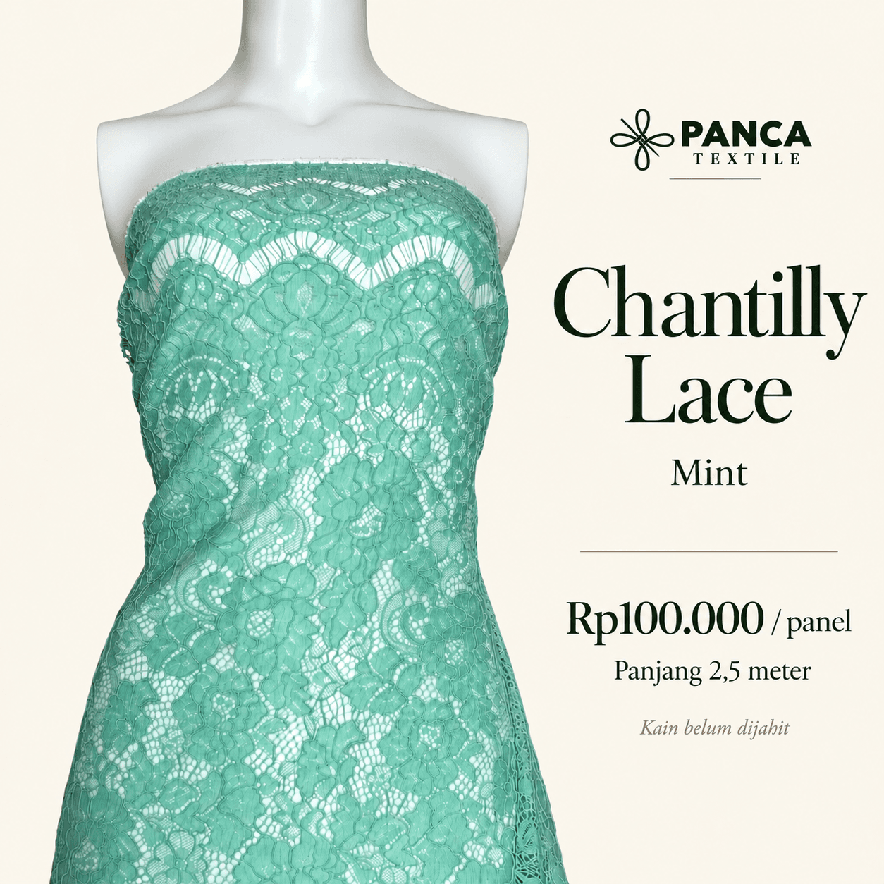 Chantilly Lace warna Mint per panel 2,5 meter