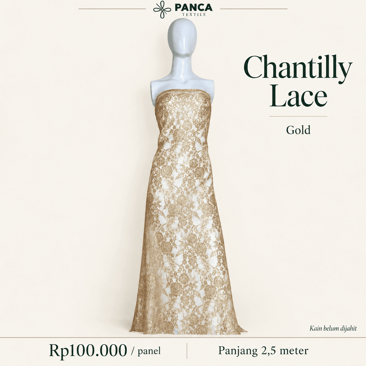 Chantilly Lace warna Gold per panel 2,5 meter