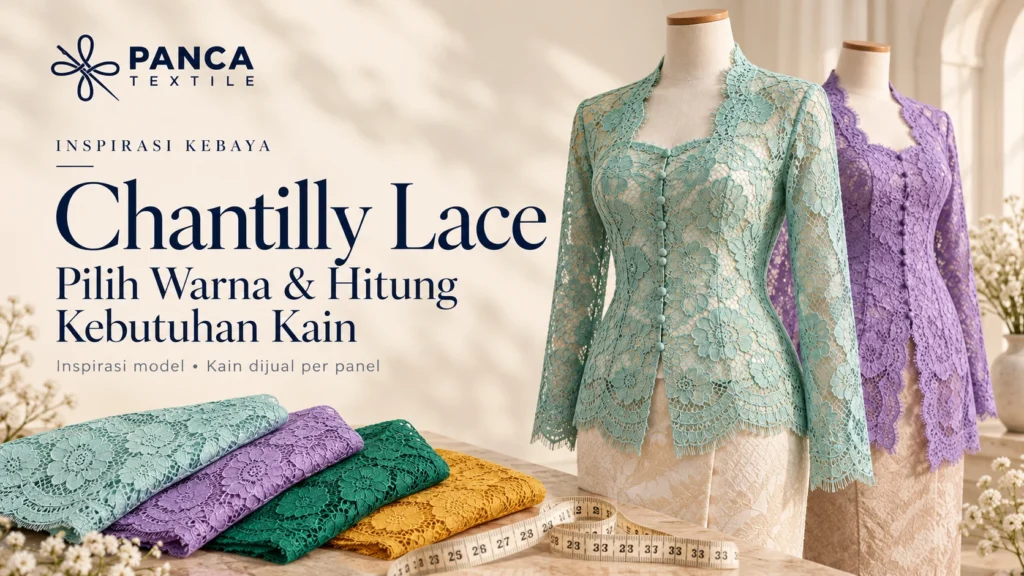Inspirasi kebaya dari Chantilly Lace warna mint dan lilac dengan pilihan warna kain serta meteran jahit